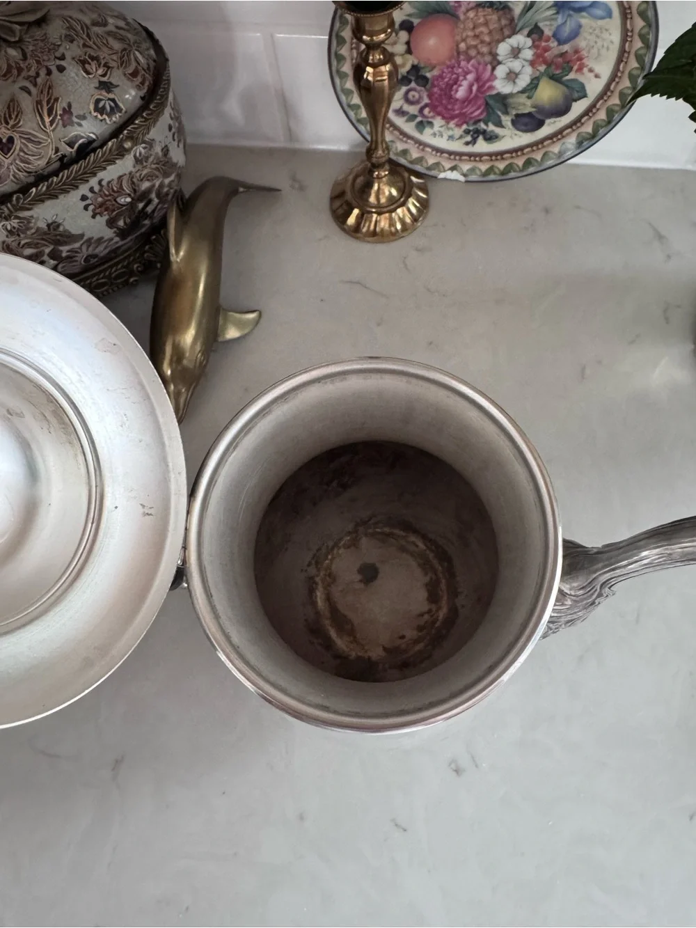Sheridan Silver Co Silver Plated Tea Pot Silver On Copper Flower Design 4 Footed